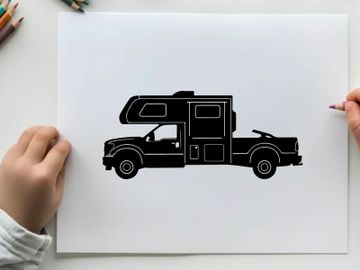 Silhouette of a camper truck with pop up roof and large storage preview picture