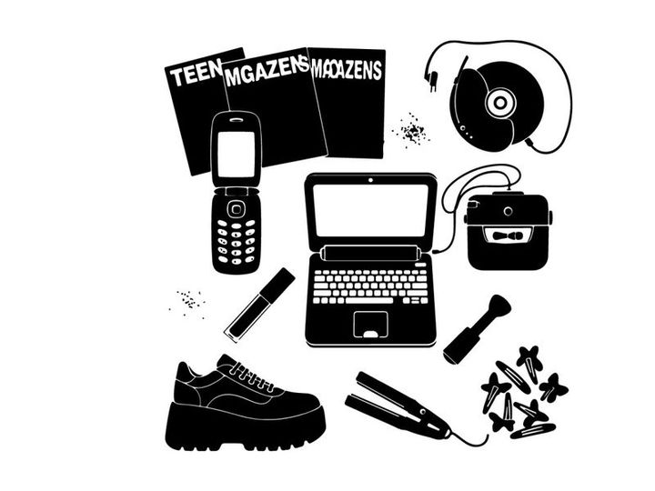 Retro teen items silhouette illustration