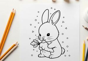 Cute white bunny holding carrot vector illustration