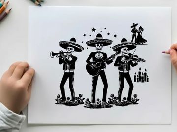 Day of the dead mariachi skeleton silhouette artwork preview picture