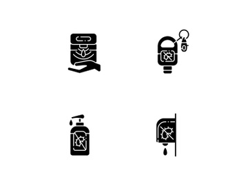 Hygienic hand sanitizers black glyph icons set on white space preview picture