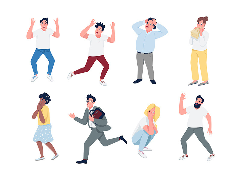 People in panic flat color vector detailed characters set