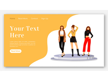 Runway models looks landing page flat color vector template preview picture