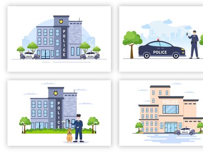20 Police Station Department Building Illustration
