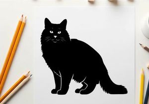 Silhouette of a black cat sitting and looking forward
