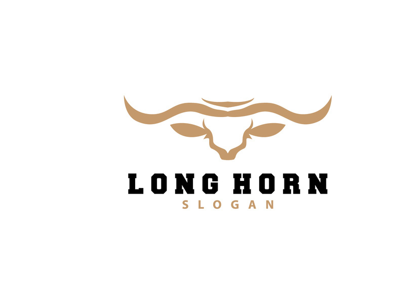 LongHorn Animal Logo Design, Farm Retro Vintage Horn Minimalist Simple Template Illustration