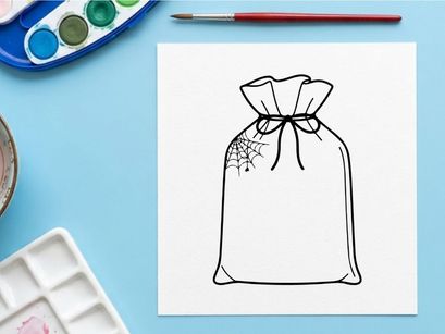 Empty gift bag with decorative bow ready for presents. Stylish white party favor sack for celebrations and retail packaging.