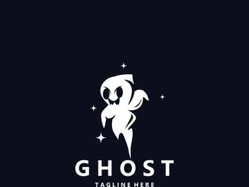 Ghost Logo, Simple Halloween Devil Design Illustration Template Black Background preview picture