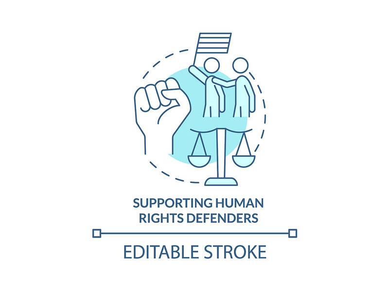 Supporting human rights defenders turquoise concept icon