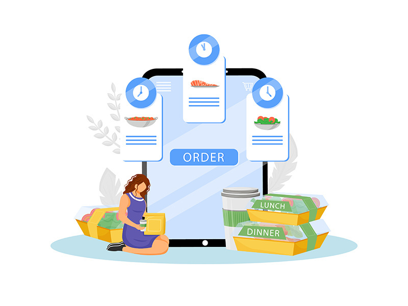 Ready diet food online order and delivery flat concept vector illustration