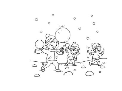 Children playing snowball fight winter joy flat design vector illustration
