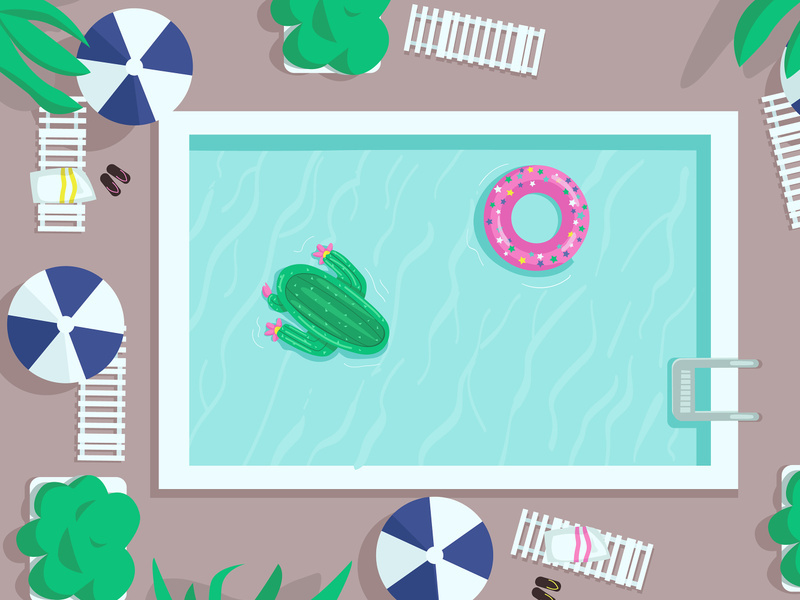 Top view square pool flat color vector illustration