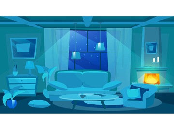 Messy room at night flat vector illustrations preview picture