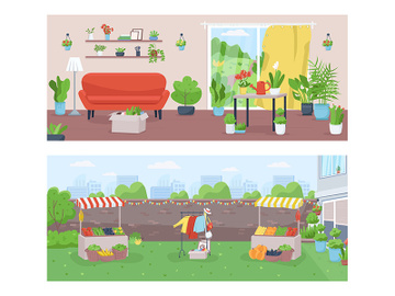 Gardening and farming flat color vector illustration set preview picture