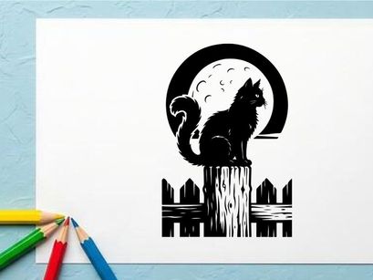 Silhouette of a Howling Wolf in Front of Full Moon at Night