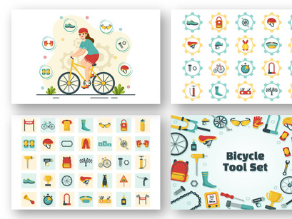 12 Cycling and Bicycle Tool Set Illustration
