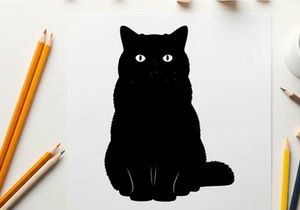 Silhouette of a black cat sitting on a white background silhouette