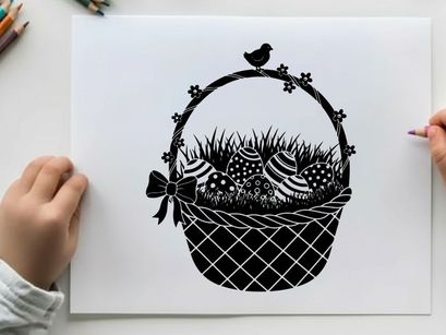 Patriotic easter basket silhouette with american flags and floral accents