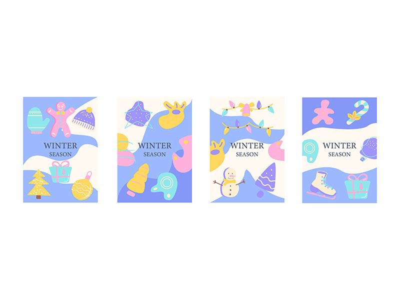 Winter festive season abstract poster template set