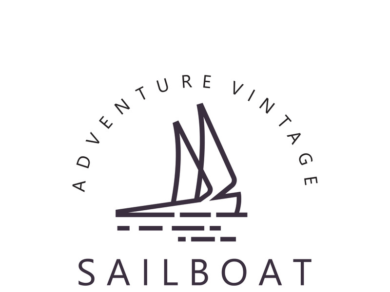 Sailboat vintage logo minimalist with wave, travel yacth or sailing boat vector design template