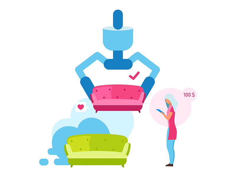 Woman buying couch flat vector illustration