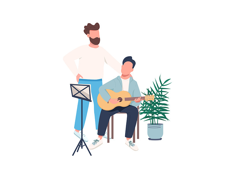 Guitar lesson flat color vector faceless character