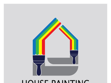 logo icon illustration house paint with a blend of brushes and rollers for house wall paint design, minimalist house, painting, interior, building, property business, wallpaper, vector concept preview picture