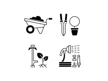 Garden accessories black linear icons set preview picture