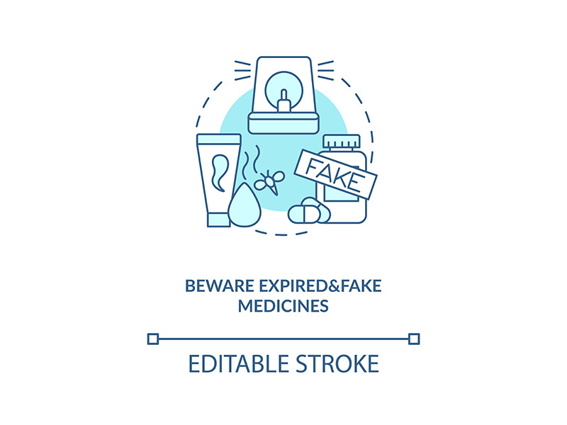 Beware expired and fake medicines concept icon