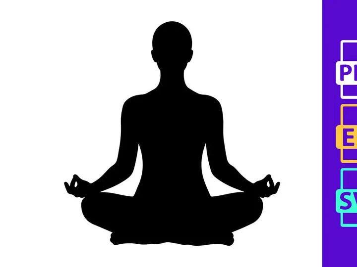 Silhouette person meditating peacefully in lotus pose minimalist black