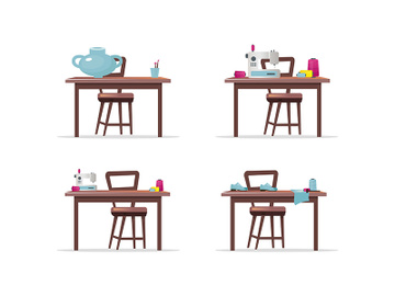 Craft work tables flat color vector objects set preview picture