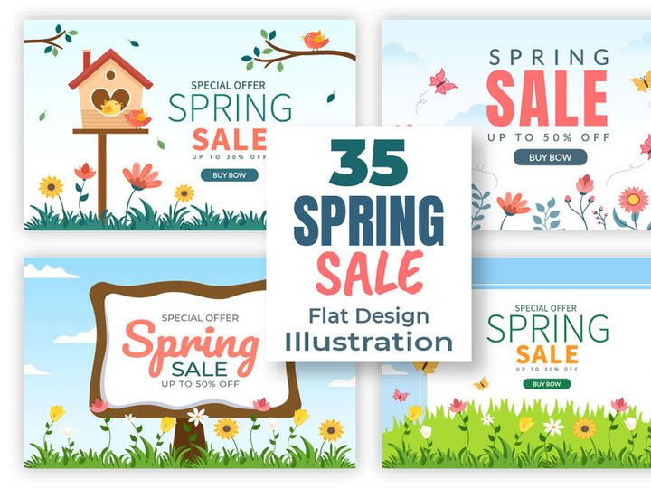 35 Spring Sale Blossom Flowers Background Illustration