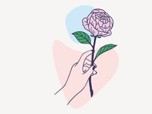 Women Hand Give a Flower, Vector Illustration