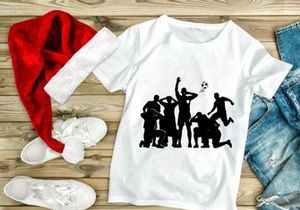 Silhouette of soccer players in various poses on a white background