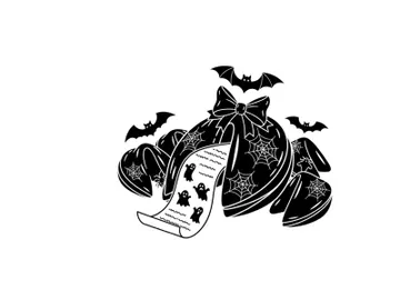 Halloween silhouette of witch hat with bats and scroll preview picture