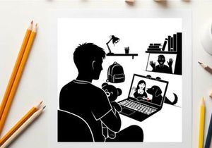 Silhouette of a man video chatting with a woman and her dog