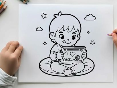 Cute baby reading tablet vector illustration flat design
