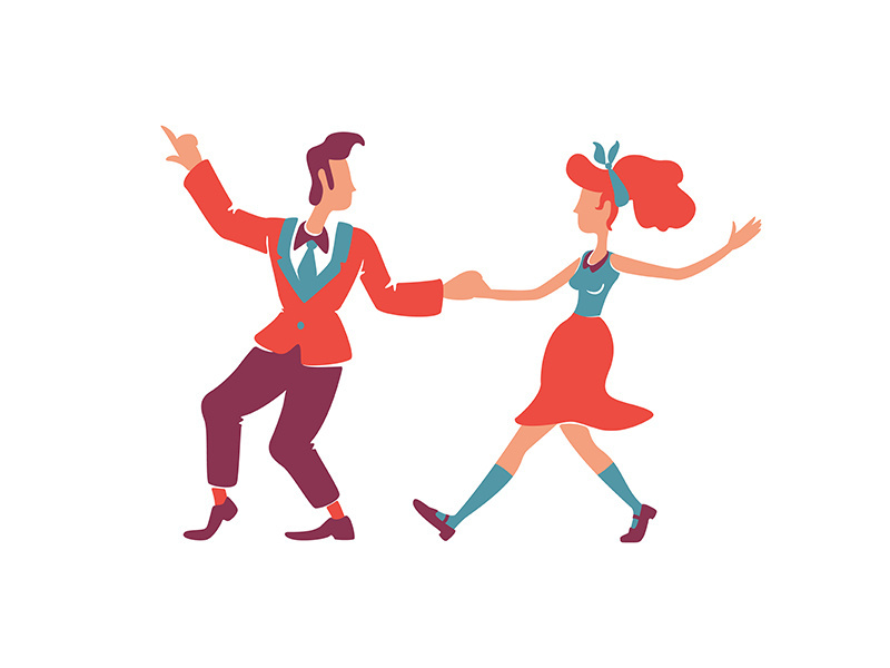 Couple dancing boogie woogie flat color vector faceless characters