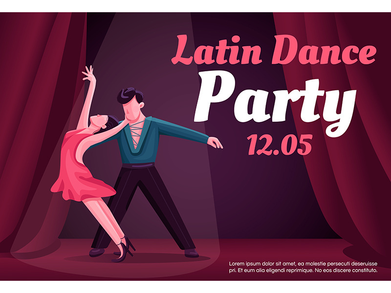 Latin dance party banner flat vector template