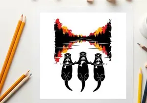 Three rats silhouette in front of a vibrant sunset silhouette