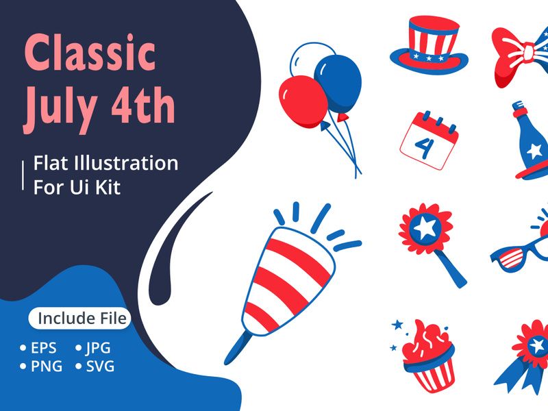 Classic July 4th flat illustrations