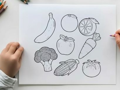 Fresh fruits vegetables flat design vector illustration set