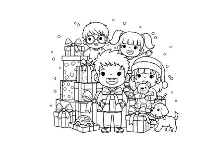 Happy family opening Christmas gifts vector illustration