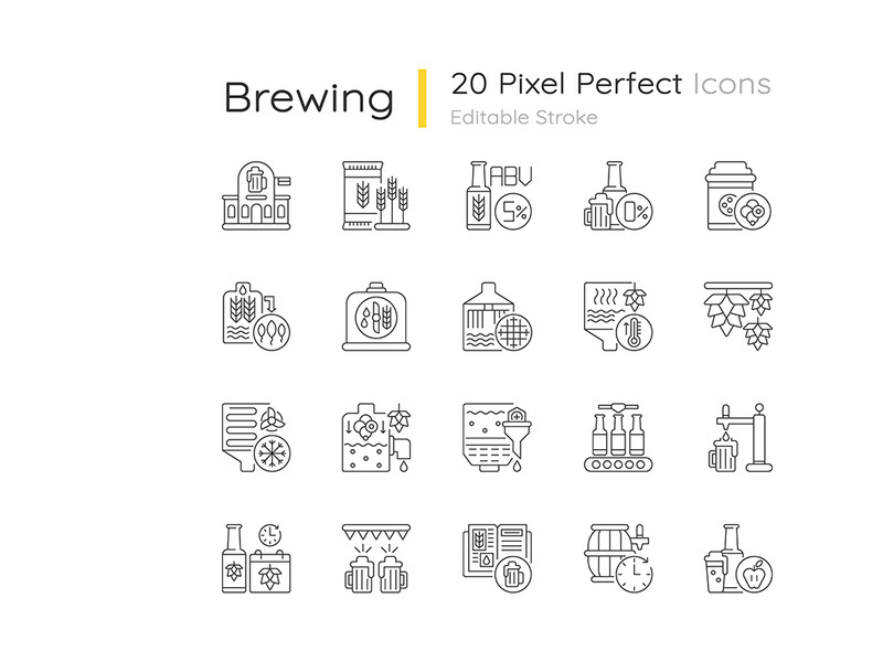 Brewing pixel perfect linear icons set