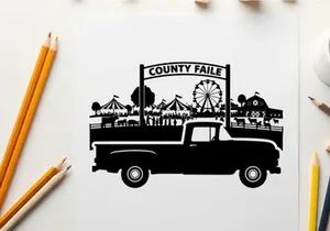 Silhouette of a vintage truck at county fair