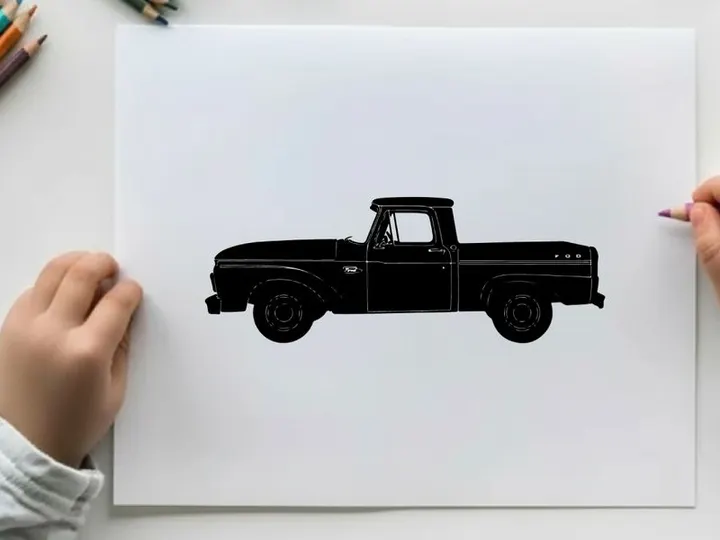 Silhouette of a classic pickup truck with a single cab