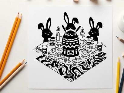 Easter celebration with bunny silhouette and decorated egg