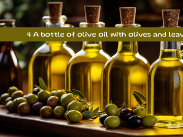 A bottle of olive oil with olives and leaves preview picture