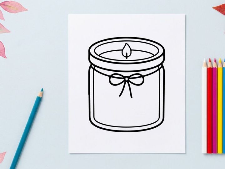 Scented candle line art icon. Minimalist vector illustration of a glass jar candle.