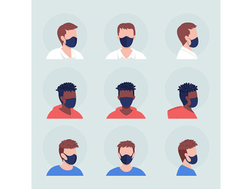Different men wearing mask semi flat color vector character avatar set preview picture